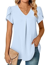 economico Top Semplici da Donna-camicetta da donna elegante neon&amp;amp;manica petalo brillante manica corta scollo a V casual nero bianco rosso blu navy blu