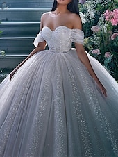 economico Abiti da sposa-Abiti da Sposa Formali per Fidanzamento Sparkle  Shine Abito da Ballo Spalle Scoperte Maniche a Cappuccio Strascico Cappella Abiti da Sposa Squinato con Colore Solido