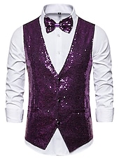 economico Costumi da Palco-Gilet classico da uomo in paillettes vestibilità su misura scollo a V monopetto a tre bottoni argento nero borgogna