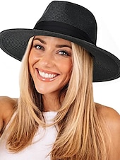 billiga Halmhatt-1 st dam herr vid brätte strå panama hatt fedora sommar strand solhatt stråhatt för kvinnor