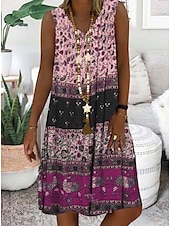 cheap Boho Dress-Women&#039;s Mini Dress Casual Dress Petite Dress A Line Dress Slip Dress Bohemia Vintage Fashion Vacation Party Casual Regular Fit Floral Color Block Ditsy Floral Sleeveless V Neck Yellow