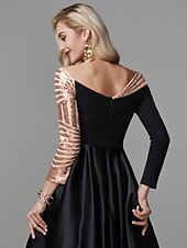 olcso Estélyi ruhák-báli ruha fekete ruha vintage quinceanera formális estélyi földig érő hosszú ujjú vállról szatén flitterrel 2024