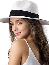 billiga Halmhatt-1 st dam herr vid brätte strå panama hatt fedora sommar strand solhatt stråhatt för kvinnor