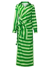 abordables Robes décontractées-robe chemise femme moulante robe portefeuille maxi robe longue extérieur mode quotidienne bohème col chemise froncé fendu manches longues été automne printemps 2023 coupe régulière violet orange vert