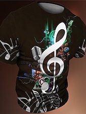 billige 3D T-skjorter-musikk festival Herre Grafisk Musikknotater T skjorte T-skjorter Kortermet T skjorte 3D-utskrift Crew-hals Skjorte Årgang Mote Designer utendørs Avslappet Daglig Gul Rød Lilla Vår sommer Klær S M L