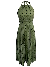 abordables Robes de vacances-robe décontractée pour femme robe swing robe à pois robe longue robe maxi robe en mousseline plissée vert noir bleu sans manches imprimé printemps été licou vacances plage tous les jours 2023 s m l xl
