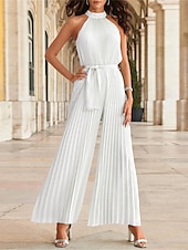 billiga Byxdräkter &amp;amp; Jumpsuits-strand bröllop jumpsuits elegant klänning bröllop gäst semester ankellång ärmlös halter hals chiffong med veck remsklänning för att imponera 2025