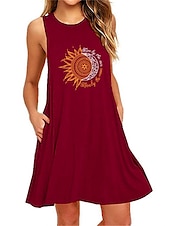 abordables Camisones y camisas de dormir para mujeres-Camisón de talla grande para mujer, camisón, vestido con flores, básico, informal, cómodo, para el hogar, para vacaciones, de algodón, transpirable, cuello redondo, sin mangas, con bolsillo, para