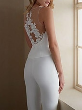 economico Tailleur pantalone della mamma-Completi pantaloni a 3 pezzi Elegante Smoking Matrimonio Inviti a matrimoni Lunghezza alla caviglia Maniche lunghe Scollatura a V Autunno Inviti a matrimoni Tessuto elasticizzato con applicazioni