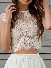 levne neformální svatební šaty-Plážové svatební boho svatební šaty separates výstřih do tvaru lodičky bez rukávů separátní krajkové svatební topy svatební šaty s aplikacemi jednobarevné 2025