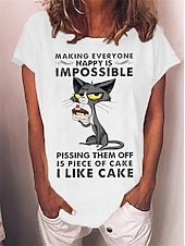 Χαμηλού Κόστους Χιούμορ και αποσπάσματα-Γυναικεία Μπλουζάκι Γάτα Γράμμα Κείμενο Βασικό Κοντομάνικο Στρογγυλή Λαιμόκοψη Κανονικά μπλουζάκια Καθημερινά Σαββατοκύριακο Στάμπα Λευκό Ρουμπίνι Θαλασσί Πράσινο του τριφυλλιού Γκρίζο