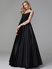 olcso Estélyi ruhák-báli ruha fekete ruha vintage quinceanera formális estélyi földig érő hosszú ujjú vállról szatén flitterrel 2024