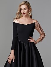 olcso Estélyi ruhák-báli ruha fekete ruha vintage quinceanera formális estélyi földig érő hosszú ujjú vállról szatén flitterrel 2024