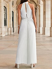 billiga Byxdräkter &amp;amp; Jumpsuits-strand bröllop jumpsuits elegant klänning bröllop gäst semester ankellång ärmlös halter hals chiffong med veck remsklänning för att imponera 2025