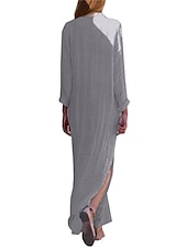 economico disegnare abiti in cotone e lino-Per donna Abito casual Vestito maxi Stampa Essenziale Informale Giornaliero Da mare A V Manica lunga Estate Primavera Autunno Giallo Azzurro cielo Fiore decorativo