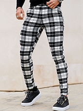 economico pantaloni eleganti da uomo stampati in 3D-Per uomo Pantaloni Chino Pantaloni chino Pantaloni eleganti scozzesi Tasche A quadri Comfort Traspirante Esterno Giornaliero Per uscire Di tendenza Streetwear Bianco Rosso