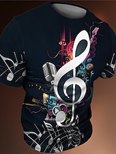 billige 3D T-skjorter-musikk festival Herre Grafisk Musikknotater T skjorte T-skjorter Kortermet T skjorte 3D-utskrift Crew-hals Skjorte Årgang Mote Designer utendørs Avslappet Daglig Gul Rød Lilla Vår sommer Klær S M L