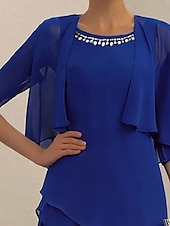 preiswerte abendkleider-Damen Kleid-Set Arbeitskleidung Kleid für Hochzeitsgäste Chiffonkleid Elegant Mode Einfach Rüsche Patchwork Minikleid Halbarm Rundhalsausschnitt Büro Hochzeitsgast Blau Sommer Frühling Normale