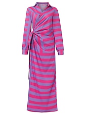 abordables Robes décontractées-robe chemise femme moulante robe portefeuille maxi robe longue extérieur mode quotidienne bohème col chemise froncé fendu manches longues été automne printemps 2023 coupe régulière violet orange vert
