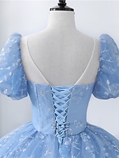 levne Plesové šaty-K zápasovým šatům Quinceanera princezny šaty představení Sweet 16 podlahová délka krátký rukáv čtvercový výstřih s perlami a aplikacemi šaty k ohromení