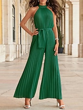 billiga Byxdräkter &amp;amp; Jumpsuits-strand bröllop jumpsuits elegant klänning bröllop gäst semester ankellång ärmlös halter hals chiffong med veck remsklänning för att imponera 2025