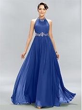 billiga GRÖN-A-linje bröllopsgäst klänningar elegant klänning festkläder bröllopsparty golvlängd ärmlös halterneck chiffon med rynkad appliques 2025