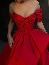 billige SVART-A-Linje Kveldsdrakt Festkjole Maskerade Prom Sweep  Brush Tog Uten Ermer Off Shoulder Sateng med Split