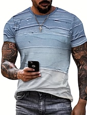 זול חולצות טריקו קז&#039;ואל לגברים-בגדי ריקוד גברים חולצה קצרה טופ טי שרוול קצר צווארון עגול קצר קיץ שיפוע אופנתי מעצב בסיסי חופשה רחוב ליציאה כחול חולצה עליונה לגברים