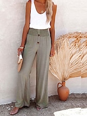 economico Pantaloni in lino e cotone semplici-Per donna Gamba larga Pantaloni in cotone e lino Pantaloni Larghi Vacanza Tinta unita Lunghezza intera Misura del girovita medio Elastico in vita Gamba larga Baggy Comodità Micro-elastico Casuale