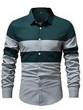 economico camicia da uomo con bottoni-Per uomo Camicia Camicia estiva Camicia con bottoni Maglietta informale Nero Vino Rosso Blu Marrone Manica lunga Color Block Bavero Strada Da mare Di base Abbigliamento Di tendenza Comodo