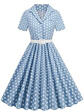 levne Šaty-Retro 50. léta Rockabilly Ke kolenům Houpací šaty Flare šaty Košilové šaty S páskem Puntíky Maškarní kostým Dámské Karneval Plesová maškaráda Dovolená Večírek Na den Dospělé Šaty Jaro léto