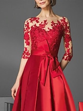 preiswerte Cocktailkleider-A-Linien Cocktailkleider Elegantes Kleid Kentucky Tee-Länge 3/4 Ärmel Off-Shoulder Herbst Hochzeitsgast Satin mit Falten Applikationen Kleidern