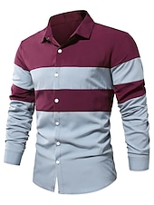 economico camicia da uomo con bottoni-Per uomo Camicia Camicia estiva Camicia con bottoni Maglietta informale Nero Vino Rosso Blu Marrone Manica lunga Color Block Bavero Strada Da mare Di base Abbigliamento Di tendenza Comodo