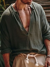 economico Vacanza-Per uomo camicia di lino Stile vichingo Camicia estiva Abbigliamento mare Maglietta informale Liscio Da mare Curise Bianco Verde Manica lunga A V Primavera estate Abbigliamento