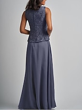cheap With Jacket-Two Piece A-Line Mother of the Bride Dress Elegant Wrap Included Square Neck Floor Length Chiffon Lace 3/4 Length Sleeve with Appliques 2025 free custom size