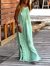 ieftine Rochii cu dungi și geometrice-Rochie Maxi pentru Femei Rochie Casual Rochie Slip Imprimat Geometric Curea Casual de Zi cu Zi Întâlnire fără Mâneci Vară Primăvară