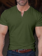 preiswerte Lässiges Henley-T-Shirt-Herren T Shirt T-Shirt Kurze Ärmel Glatt Modisch Designer Basic V Ausschnitt Urlaub Strasse Ausgehen Sommer Schwarz Weiß Marinenblau Henley T-Shirt