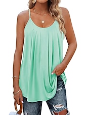 abordables Débardeurs et camisoles femme-Débardeur pour femmes uni vacances hawaïen décontracté sans manches col rond hauts réguliers décontractés plage noir blanc vert clair rose vin été printemps