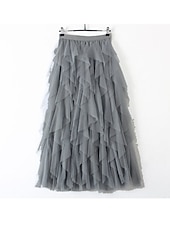 levne Jednoduché sukně-dámské swingové pracovní sukně tutu midi sukně plisované tyl jednobarevné kancelář / kariéra ulice podzim / podzim elegantní vintage móda černá růžová béžová šedá
