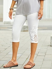 baratos Leggings lisas-Mulheres Leggings Moda Comprimento da panturrilha Tecido Renda Compressão abdominal Butt Lift Conforto Com Stretch Casual Final de semana Branco Delgado