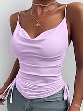 preiswerte T-Shirts-Damen Tank Top Glatt Basic Ärmellos V Ausschnitt Normale Oberteile Casual Wochenende Schwarz Weiß Rosa Himmelblau Violett