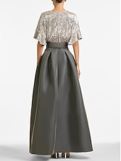 abordables GRIS-Robe de soirée A-Line élégante Robe invitée formelle Mariage longueur cheville Manches mi-longues Décolleté en V Invité de mariage d&#039;automne Sequins avec sequins à bretelles 2025