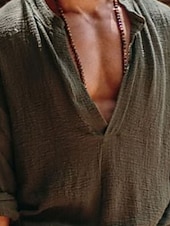 economico Vacanza-Per uomo camicia di lino Stile vichingo Camicia estiva Abbigliamento mare Maglietta informale Liscio Da mare Curise Bianco Verde Manica lunga A V Primavera estate Abbigliamento