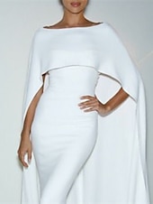 abordables BLANC-Robe de Soirée Sirène Robe de Fête Robe Maxi Invité de Mariage Formelle Longueur Maxi Sans Manches Col Bijou Capes Chiffon Extensible avec Châle 2025