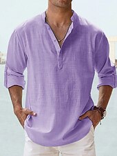 economico Camicie di lino-Per uomo Camicia camicia di lino Camicia estiva Camicia da spiaggia Liscio Hawaiano Per eventi Bianco Rosa Blu Verde Manica lunga Colletto alla coreana Primavera estate Abbigliamento Di base