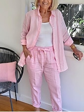cheap Sets-Women&#039;s Cotton Linen Sets Two Piece Sets Fashion Casual Comfort Home Daily Vacation Linen Summer Spring Home Outfits