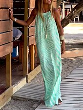 ieftine Rochii cu dungi și geometrice-Rochie Maxi pentru Femei Rochie Casual Rochie Slip Imprimat Geometric Curea Casual de Zi cu Zi Întâlnire fără Mâneci Vară Primăvară