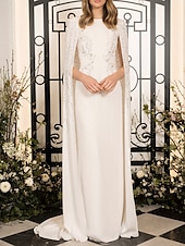 voordelige WIT-Sheath Avondjurk Elegante Jurk Bruiloft Gast Bruiloft Partij Vloerlengte Mouwloos Sieraad Hals Capes Rek Chiffon met Kristallen