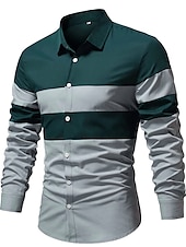 economico camicia da uomo con bottoni-Per uomo Camicia Camicia estiva Camicia con bottoni Maglietta informale Nero Vino Rosso Blu Marrone Manica lunga Color Block Bavero Strada Da mare Di base Abbigliamento Di tendenza Comodo