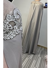 economico GRIGIO-Abito da Sera Sheath Abito Elegante Formale Lungo Maniche Corte Collo Illusion Ospite di Matrimonio Tessuto Elasticizzato con Inserti in Pizzo Applicazioni vestito da fare colpo 2025
